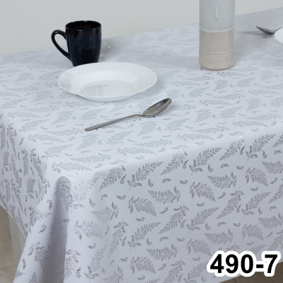 Клеёнка "PU Shine" полиуретановая, 1,40х20 м, 490-7, Папоротник серебро на белом ПЕНЗАОПТ